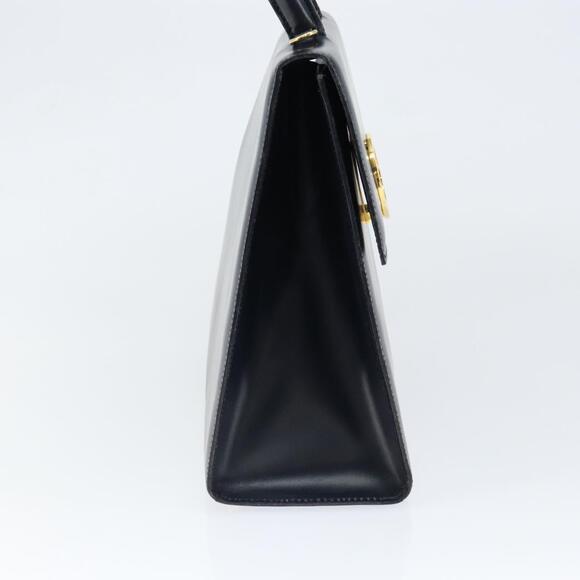 CELINE Circle Hand Bag Leather Navy Gold Auth 149129 - Picture 3 of 16